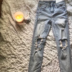 Light washed ripped jeans.